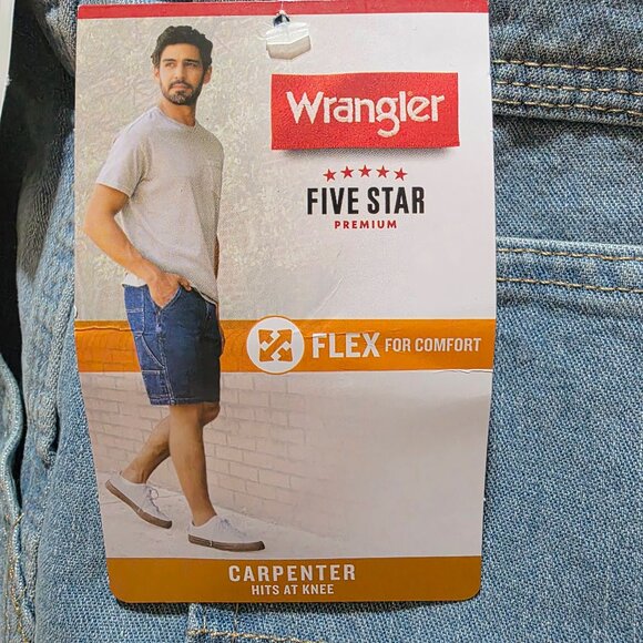 Wrangler Carpenter Denim Shorts Relaxed Fit Hammer Loop Men's Size 38 Blue - Picture 2 of 10